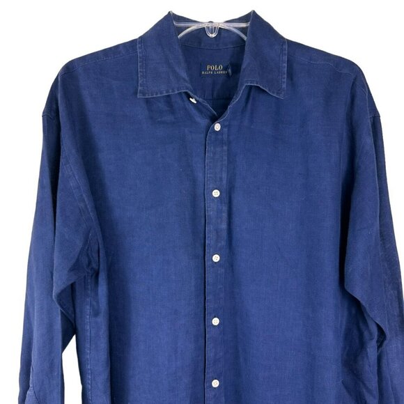 Polo Ralph Lauren Blue Linen Casual Button-Down Long sleeve Shirt Size 12 - Picture 3 of 13